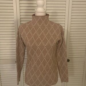 H by Halston Geometric Patterned Light Brown Mock Neck Sweater